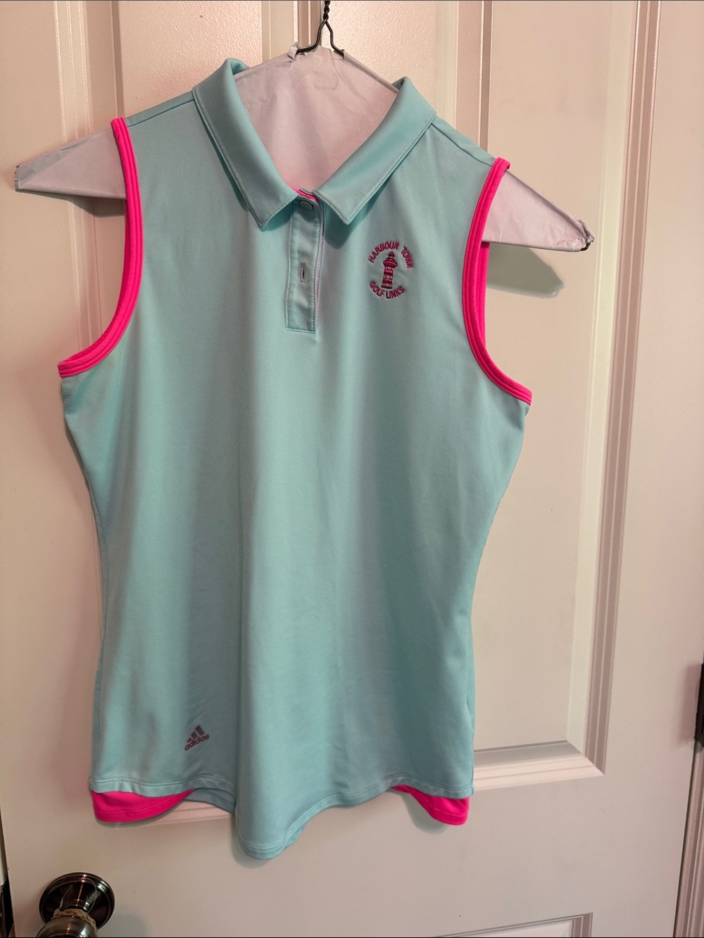 Adidas Sleeveless Mint Polo with Hot Pink Trim